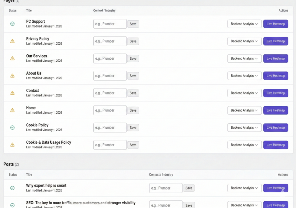 Admin Dashboard for Visonary Heatmap